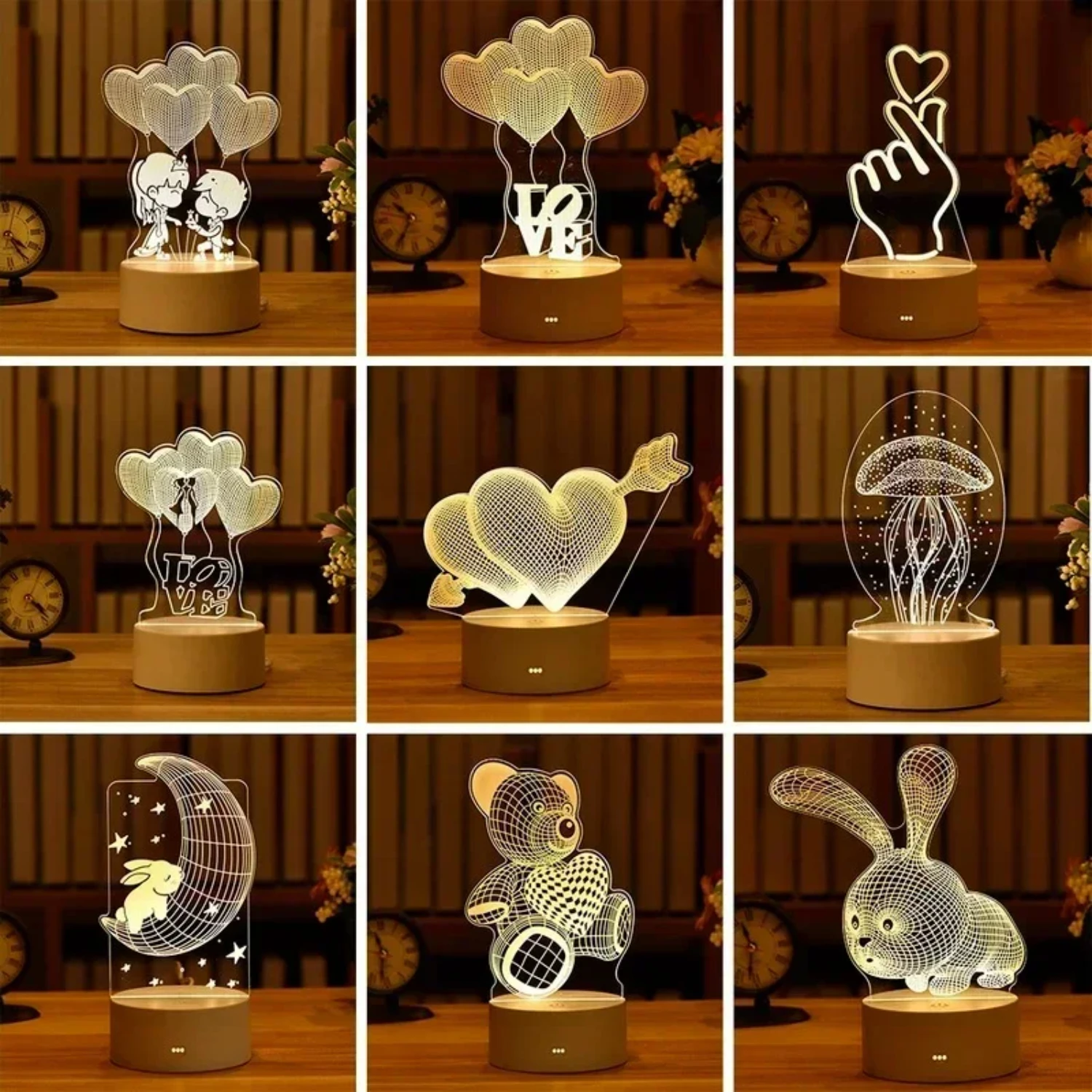 Nuova lampada a LED 3D romantica - Luce notturna perfetta per bambini per la decorazione di nozze, feste di compleanno, San Valentino - Letto affascinante