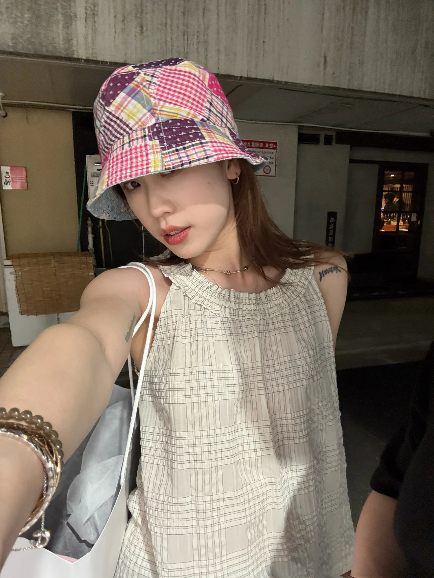 

LelyMooch Summer Focus Design Elastic Off-oulder Loose Svel Plaid Vest Top Cotton Polyester Spandex Blend Women's Fas...