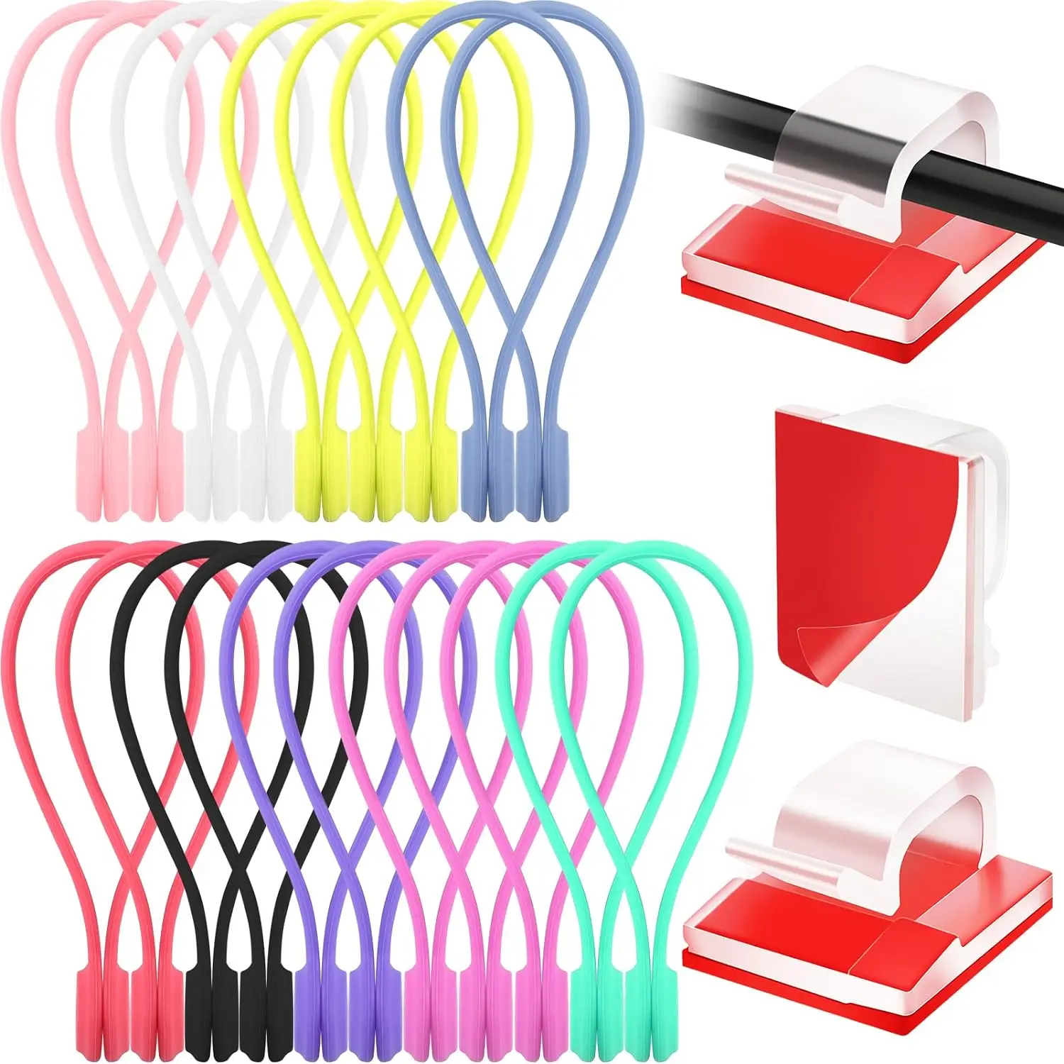 

20pcs Cable Tie Magnetic and 50pcs Transparent Cable Clips Self Adhesive Set for Cable Management Indoor Outdoor Wire Holder