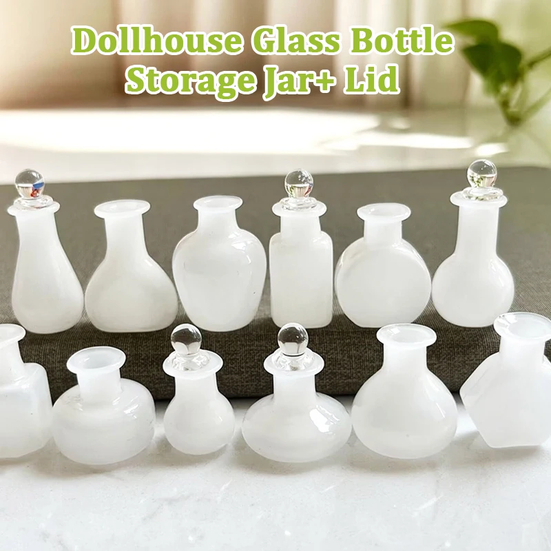 1:12 Dollhouse Miniature Glass Bottle Storage Jar Mini Geometric Shape Bottle Sealed Storage Bottle With Lid Vase Model Toys