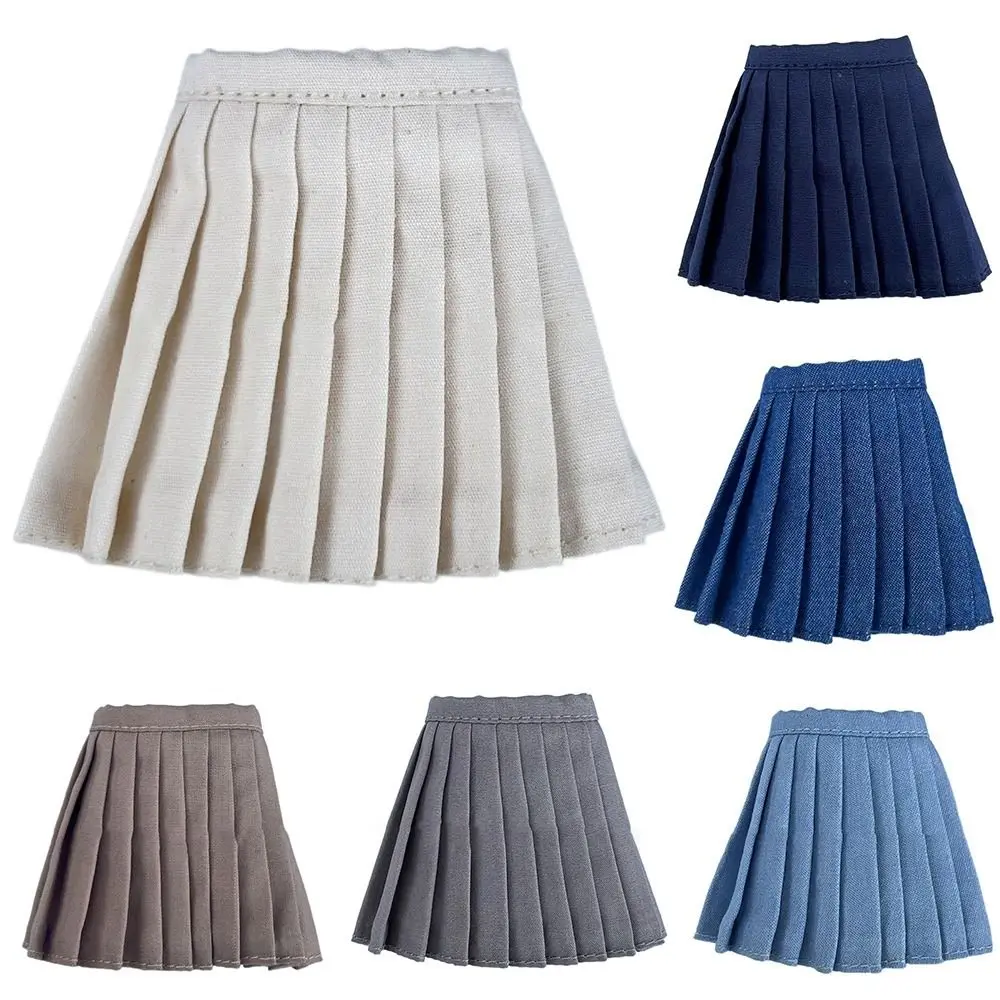 For OB11 obitsu24 Clothes Fashion Denim Skirt High Waist Pleated Skirt For 30CM Dolls Accessories 1/12 Dolls A-line Skirts Toys