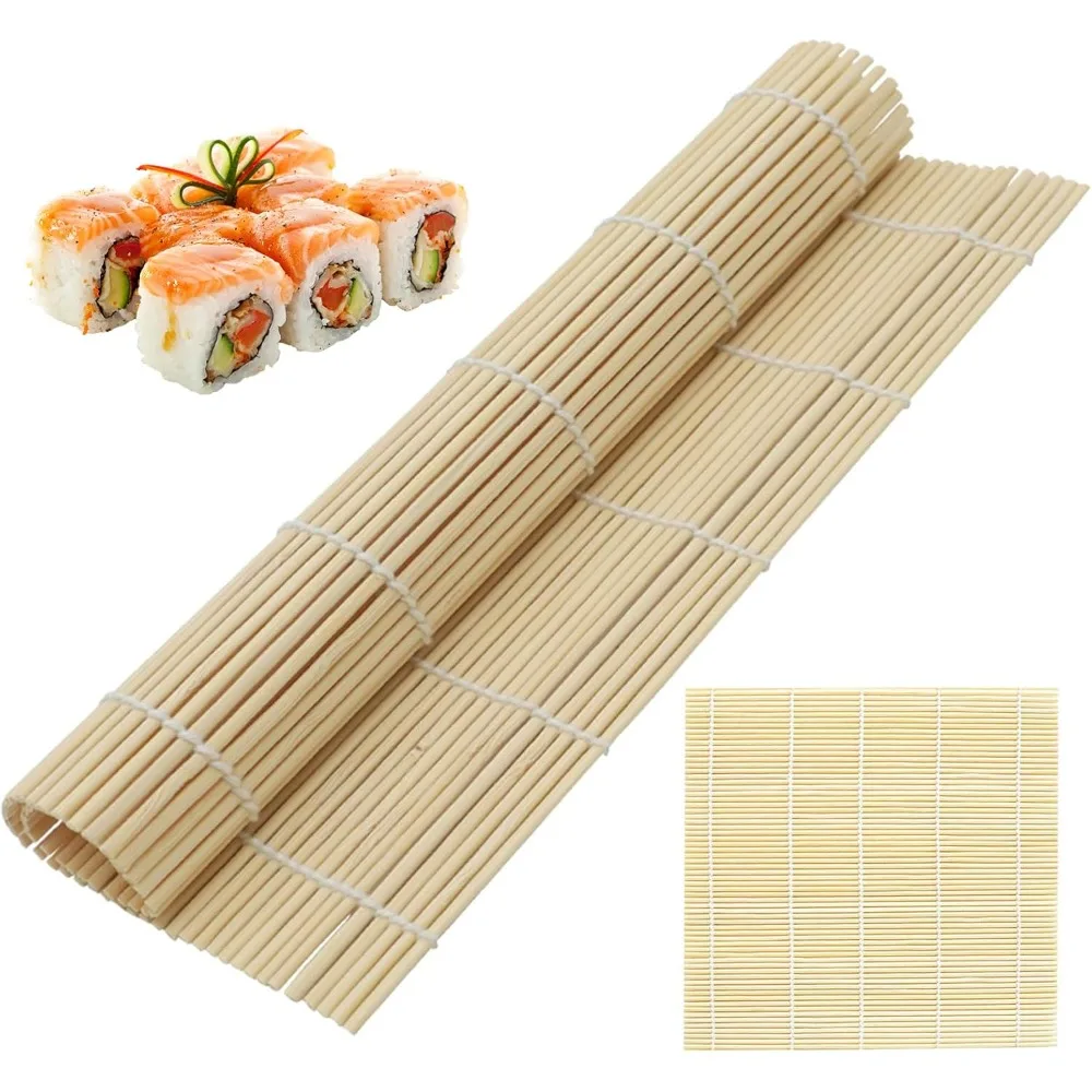Exquisito tapete para sushi de bambú con acabado blanco, rollo de arroz de algas marinas, rizador, antiadherente, cocina de estilo japonés, esencial para hacer sushi.