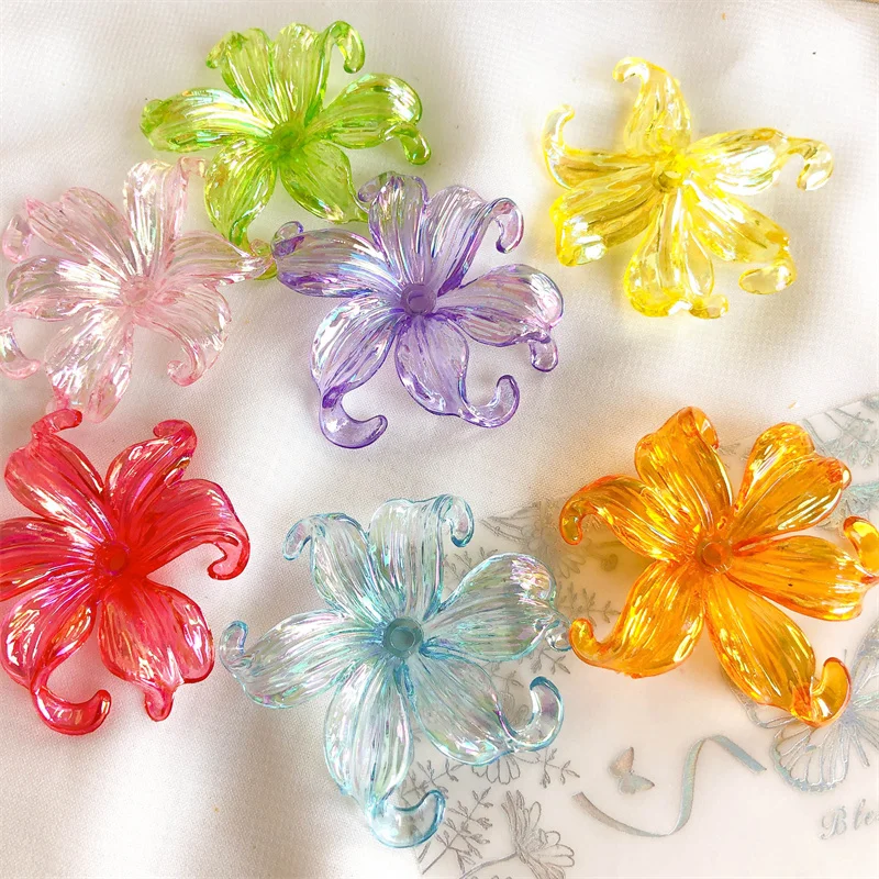 

Summer style 60pcs/lot uv color print cartoon flowers shape acrylic beads diy jewelry pendant accessory