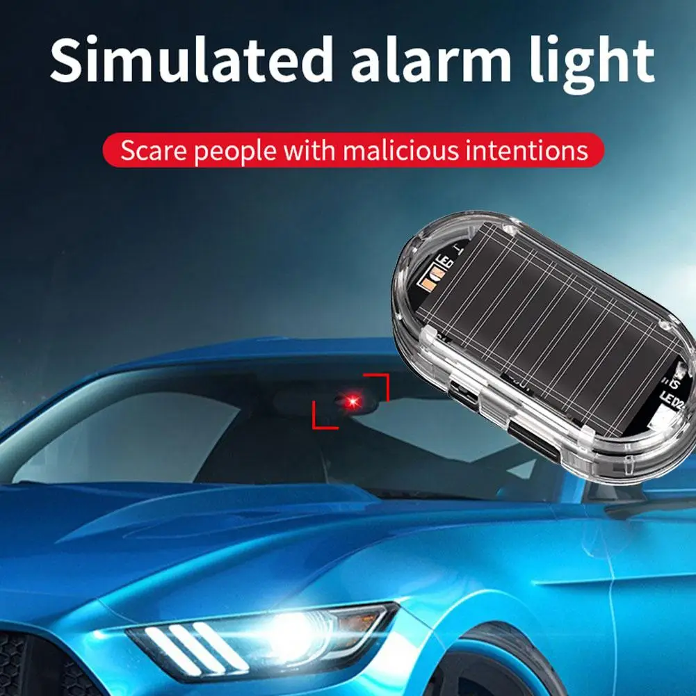 Solar-powered Car Anti-theft Warning Light Simulate Wireless Charging Parking Flashing Security Auto Deterrent Lamp Alarm G4y7