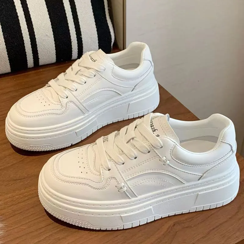 

New Designer White Casual Sneakers for Women Fashion Spring Autumn Platform Shoes Female Lace PU Leather Board Shoes Woman