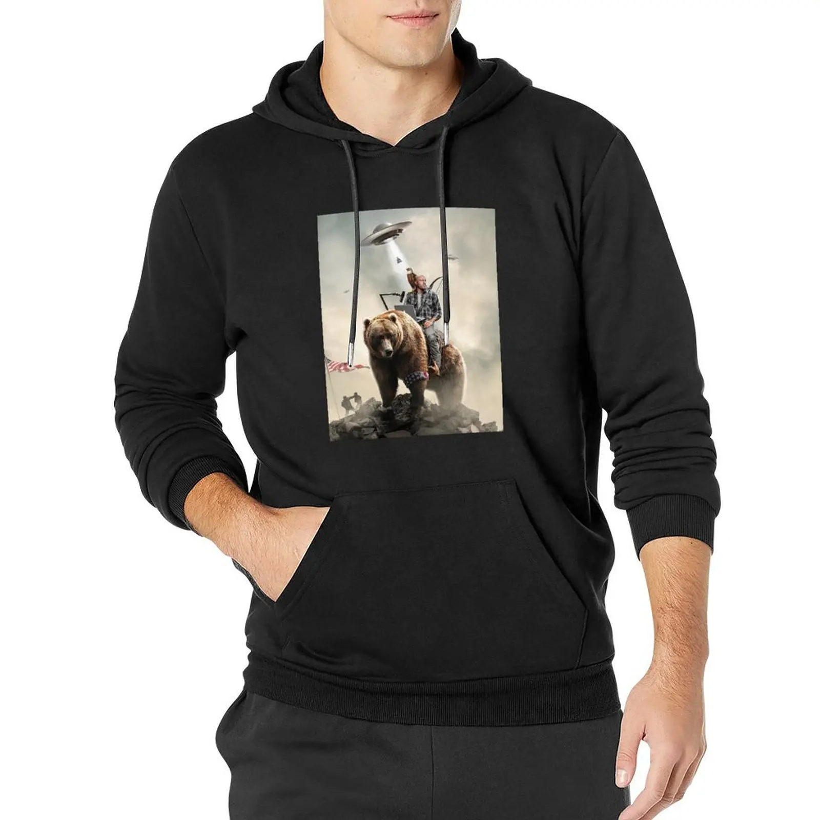 Joe Rogan Riding A Bear (+ Aliens) Pullover Hoodie men clothing korean autumn clothes graphic hoodie