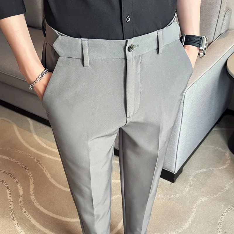 2024 Casual Business Dress Apnts Men Vintage Elegant Elastic Waist Trousers Men Clothing Slim Fit Office Social Suit Pants