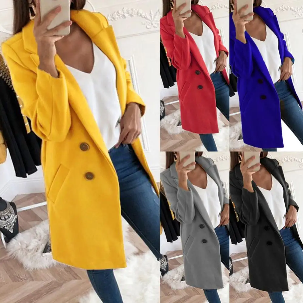 2024 Autumn Winter Women Korean Fashion Casual Jacket Turn Down Collar Mid Long Coat 5XL Large Size Solid Color Warm Woolen Coat