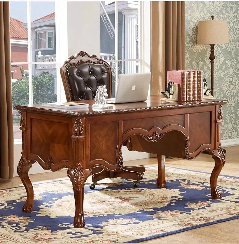 

American-Style Solid Wood Desk European-Style Vintage Engraving Desk