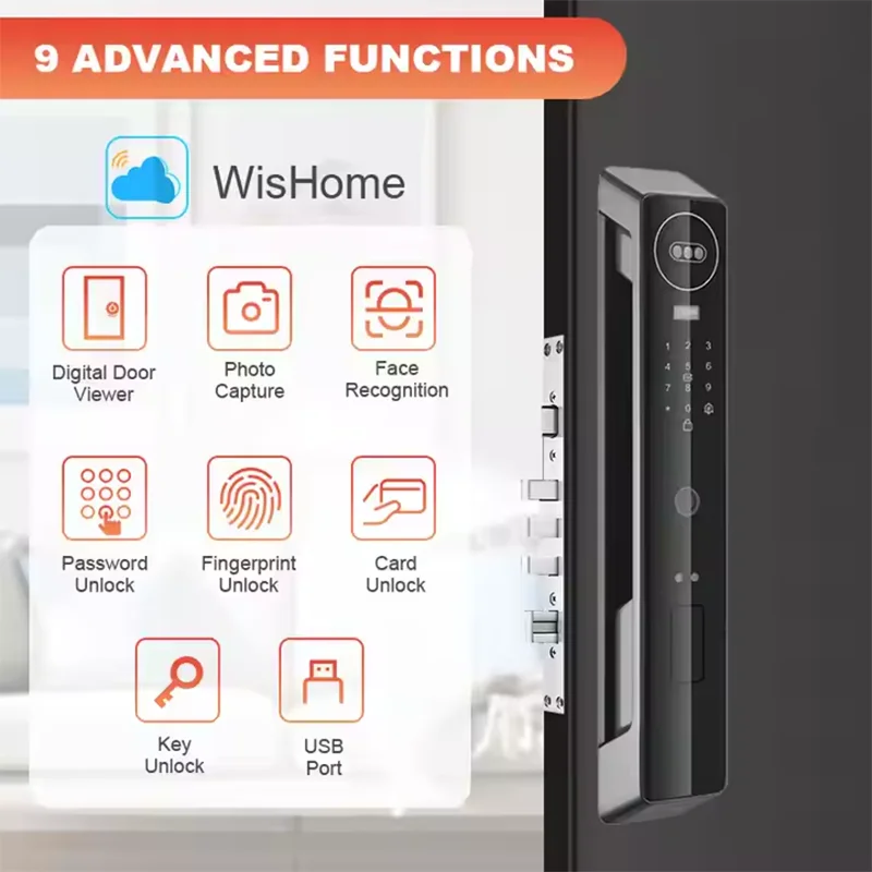 WIfl 3D Face  Smart Lock Door Security Face . Camera Monitor Intelligent Fingerprint Password Biometric Electronic Key Unlock