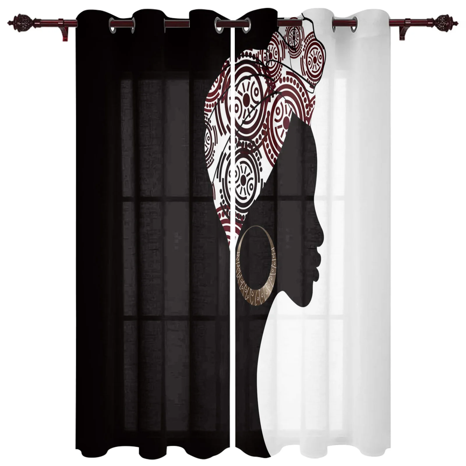 Woman Black Ankara Turban Window Curtains In The Living Room Kitchen Window Curtain Hotel Open Drapes Printed Window for Bedroom