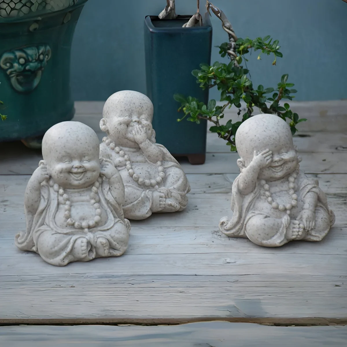 Monks Decor Figurines No See No Hear No Speak  Resin Home Garden Ornament Zen Style Indoor Outdoor Desktop Decor Statue Gift