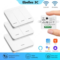 Tuya WiFi Smart Switch RF 433Mhz Interruttore Wireless 86 Pannello A Parete Mini Modulo Relè Smart Home Gadget Voce per Alice Alexa Google