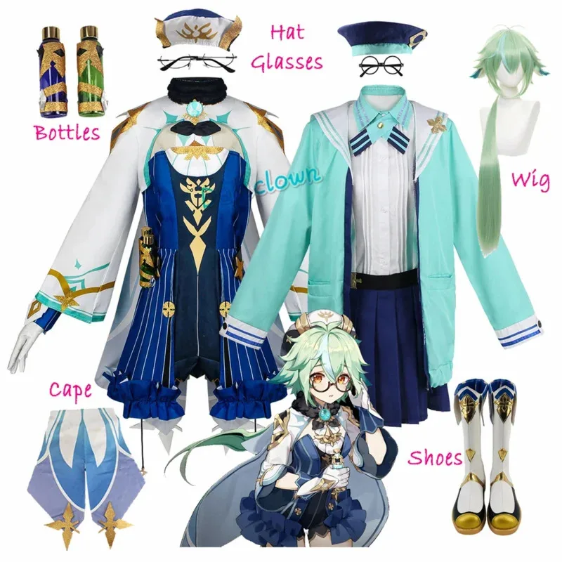 

Game Genshi Impact Sucrose Cosplay Costume Maid JK Uniform Shoes Boots Glasses RolePlay Cosplay Full Outfit Sucrose Wig Cosplay