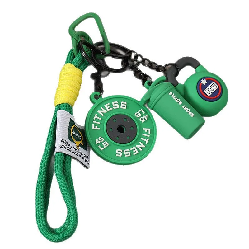 Llavero con diseño de mini discos de barra y mancuernas de simulación, con hebilla en forma de D y diseño de vasos, accesorio creativo para bolso