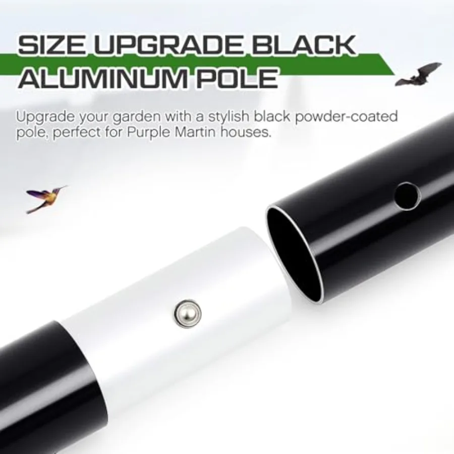 15 FT telescoping purple martin house pole for outdoor use, aluminum material, black color, adjustable heavy duty 5-section rou