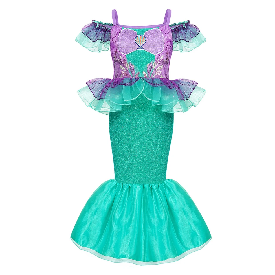 Abito a sirena in pizzo di lusso bambina ricamo a coda di pesce Costume da principessa Kid Birthday Party outfit bambini Ruffle Fancy Sets