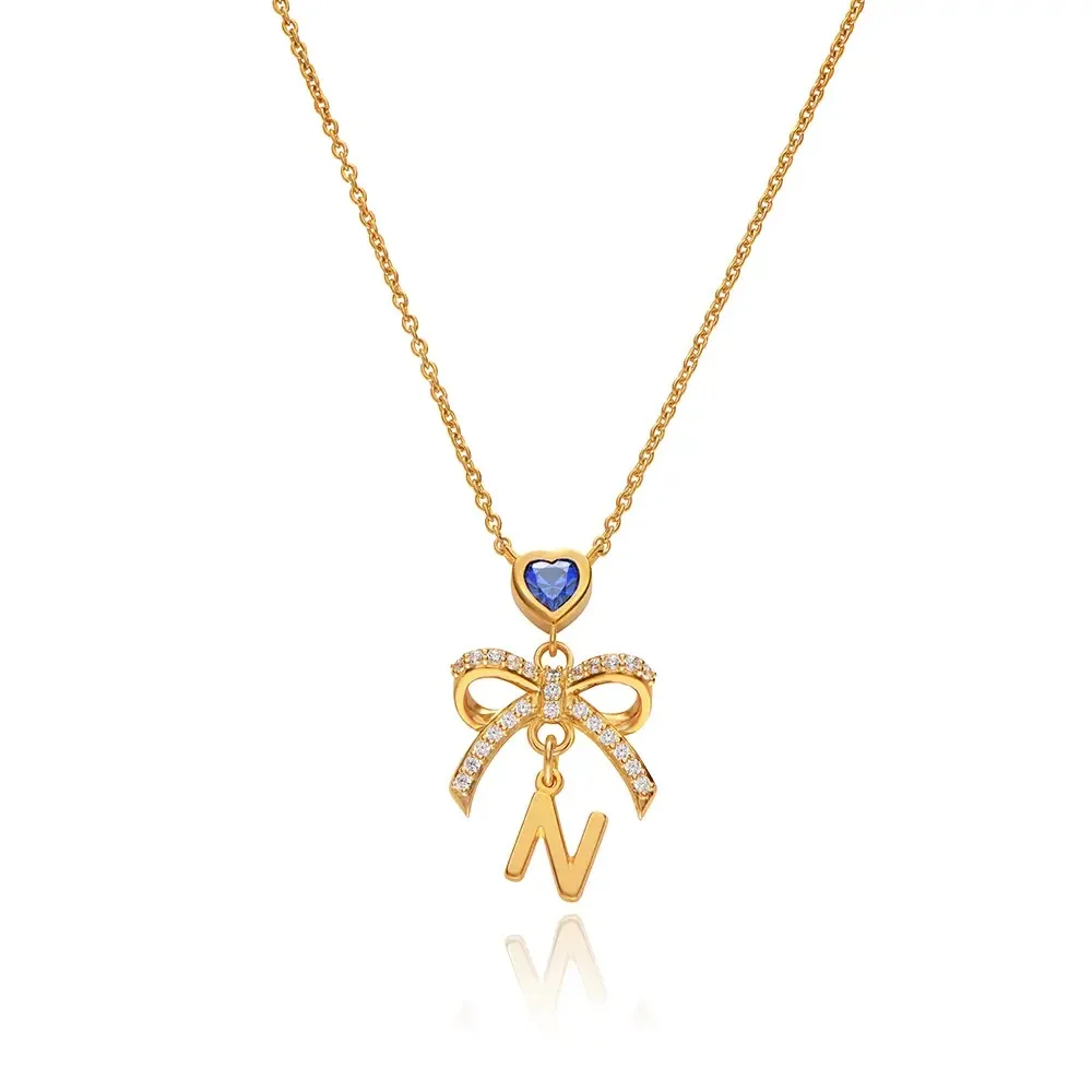 قلادة مربوطة لك الأولي في قلادة الحروف الأولية المخصصة من Vermeil مع قلادة على شكل قلب أزرق هدية للنساء #3