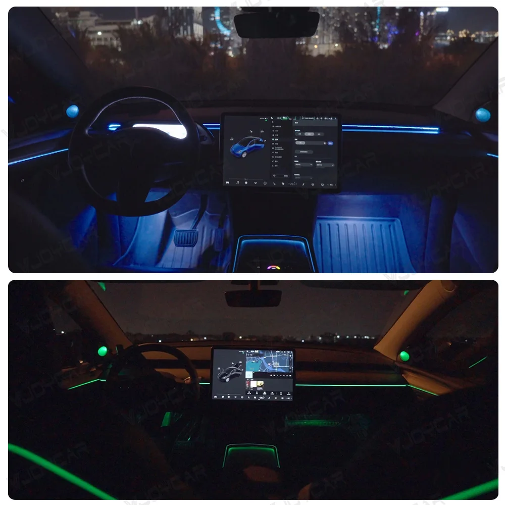 Interior Car Ambient Light Accessories for Tesla Model 3/Y Laser 128 RGB Colorful Center Console Dashboard LED Atmosphere Light