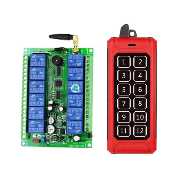 433MHZ 1000M Industrial DC 12V 24V 36V 48V 12CH RF Wireless Remote Control OverheadTravelling Crane System Receiver Digital Key