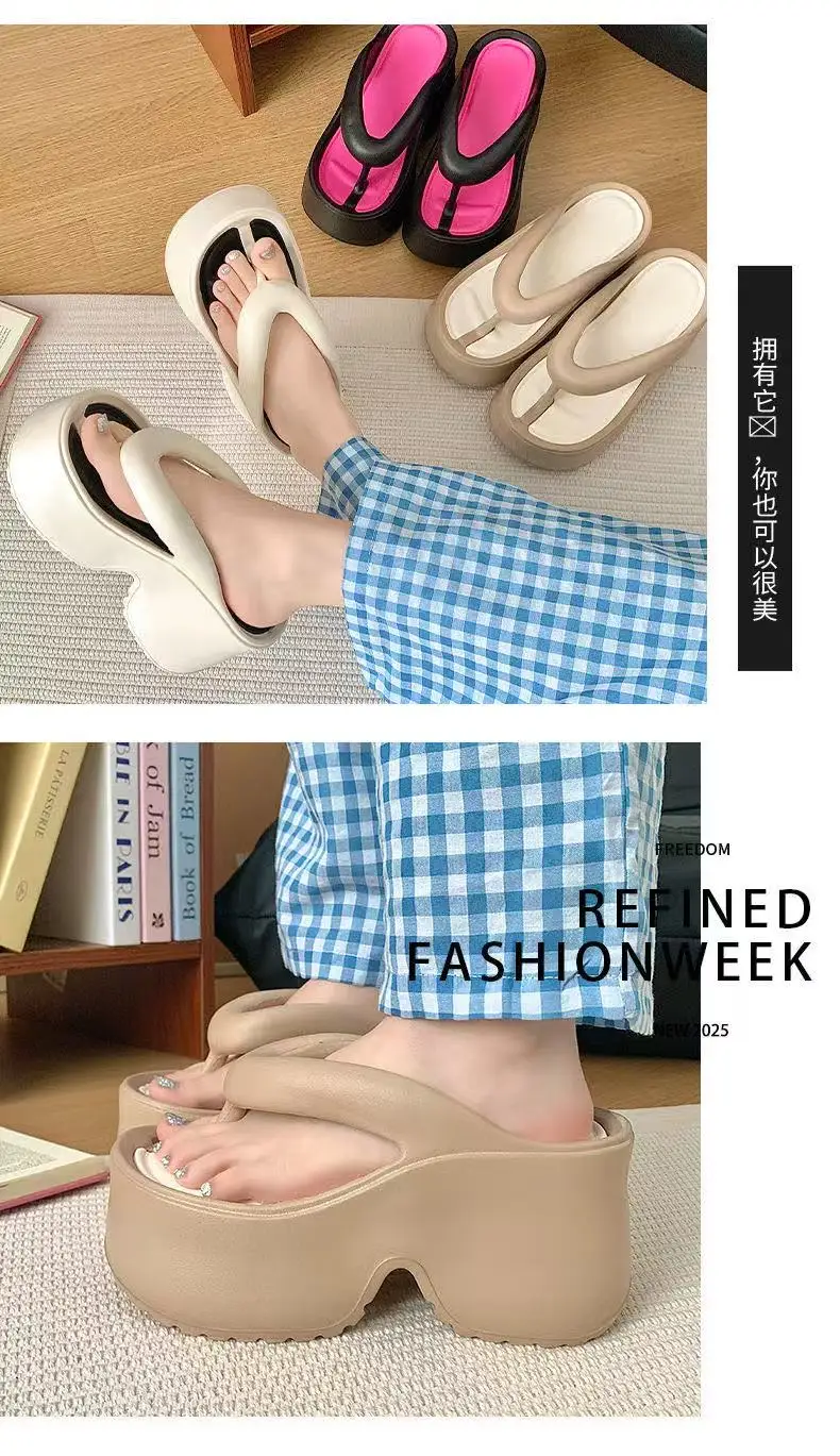 Women's Clip Toe Wedge Flip Flops 2026 Summer Chunky Platform Beach Sandals Woman Thick Sole High Heeled Eva Slippers Slides