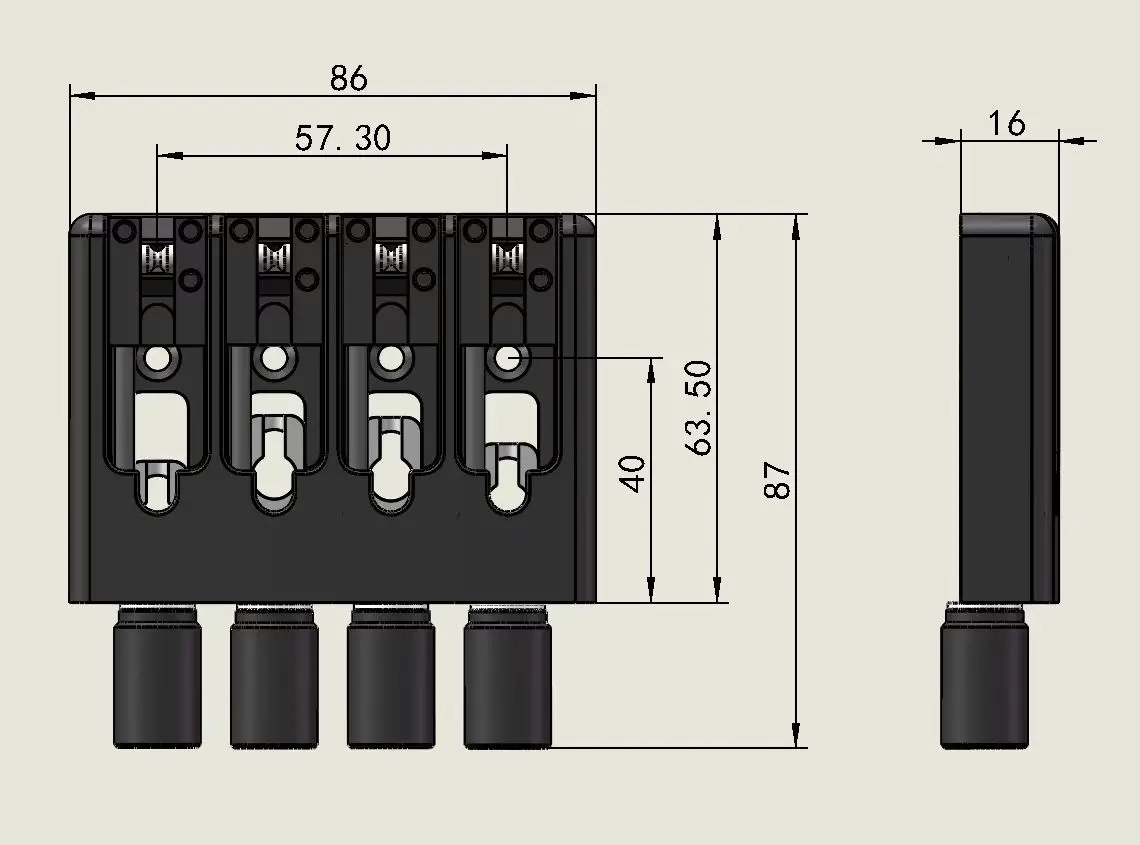 4 String Slightly Adjustable String Spacing Headless Bass Bridge Black Base CNC Processing