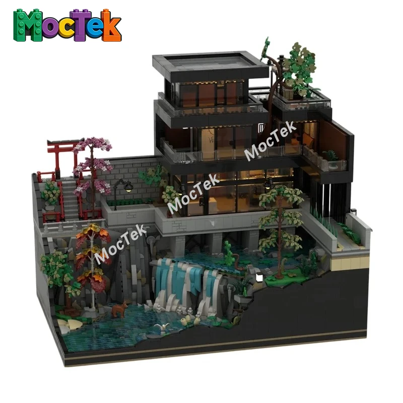 

Zen Japanese Villa Building Blocks with Simulated Waterfall Hand Assemble Scene Layout Collectible Toy 7390PCS