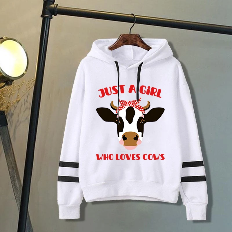 

New Fashion Autumn And Winter Just A Girls Who Loves Cows Print Hoodie Sweater Men And Women Pullover Stripe Casual Tops