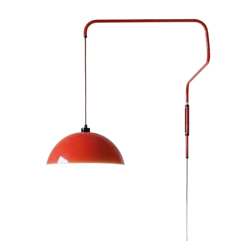 Modern Industrial Adjustable Swing Arm Wall Lamp LED E27 Red/White Lampshade Folding Wall Mounted Living/Dining Room Kitchen Bar