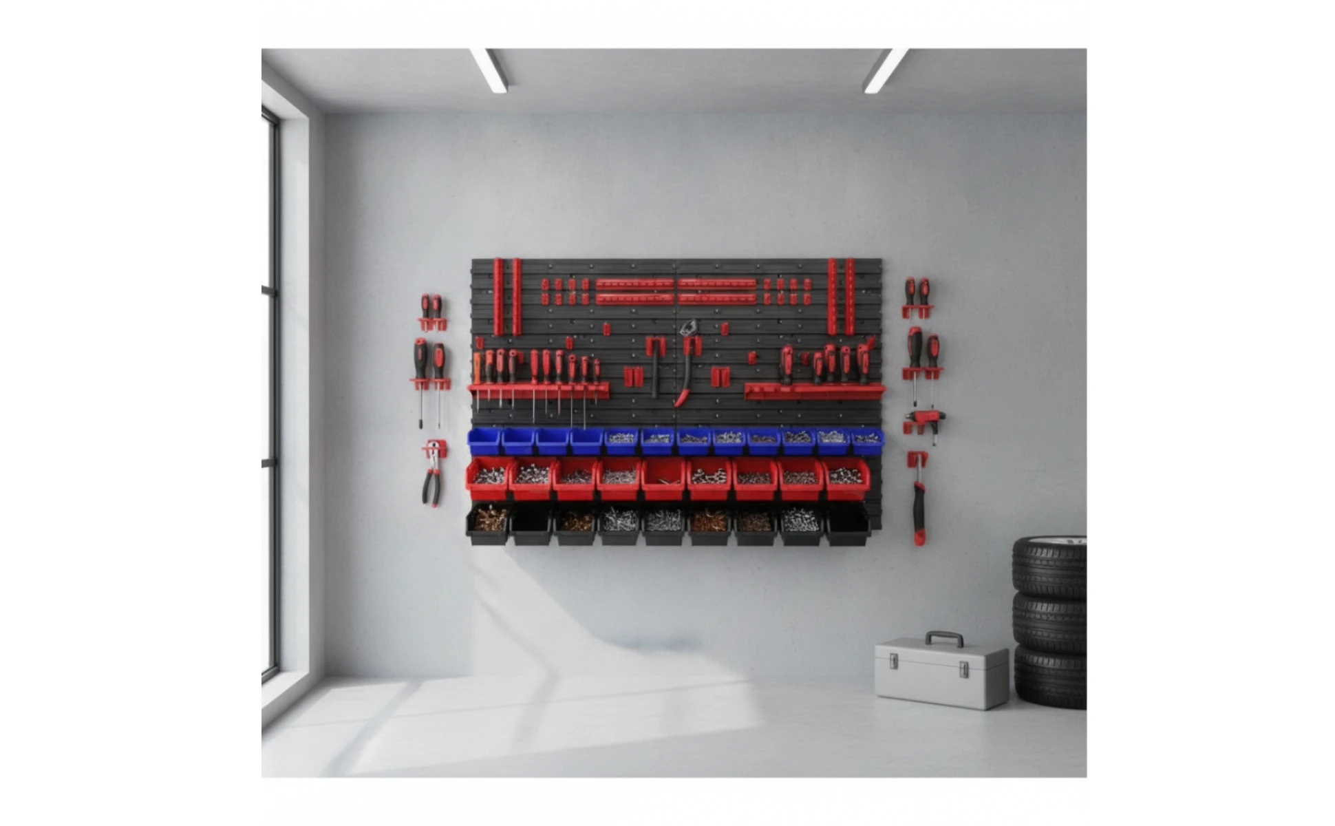 Pegboard Organizer with Bins Modular Tool Organizer Board Wall-Mounted Storage Rack with Bins Customizable for DIYers, Workshop
