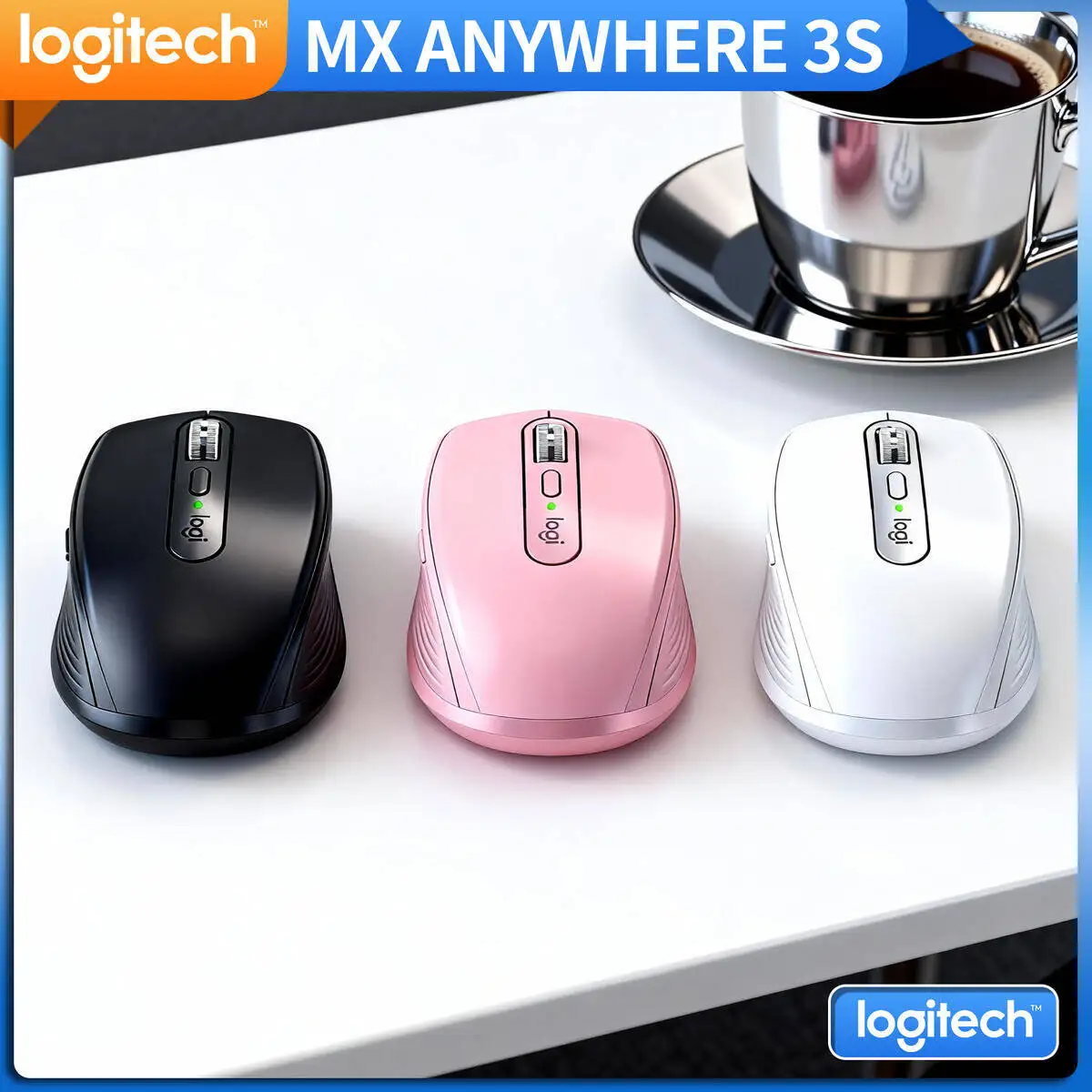 

Logitech MX Anywhere 3S Ergonomic Wireless Mouse 7 Programmable Buttons Fast Scrolling Rechargeable for Office Gaming