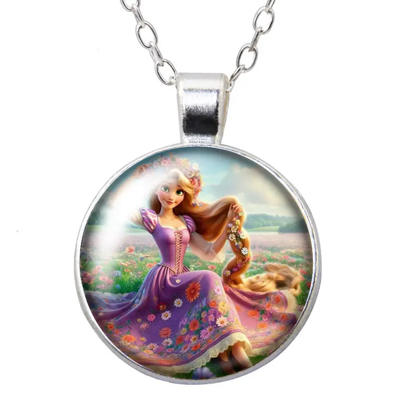 Enrolados Tangel Long hair Princess Rapunzel Round Photo Glass cabochon silver plated/Bronze/Crystal pendant necklace jewelry