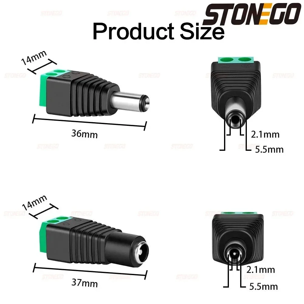 Male and Female Welding-Free DC Plug 5.5*2.1mm Welding-Free DC Female Head Green Terminal Monitoring Power Plug Push-But