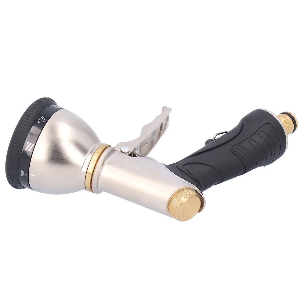 Durable Metal Garden Hose Nozzle 9 Spray Patterns Orange Water Hose Sprayer Heavy Duty Metal Leakproof Hand Sprayer