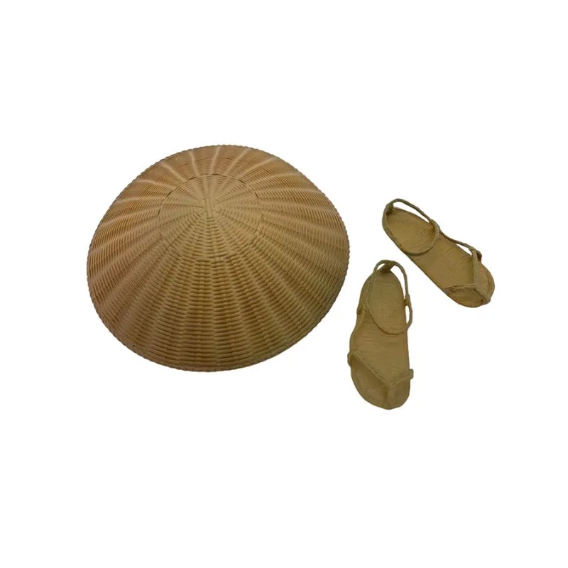 Juguetes Sentre escala 1/6, sombrero de bambú samurái, sandalias de paja, accesorio de pasatiempos para adornos de escena de soldado masculino OBJ de 12 pulgadas
