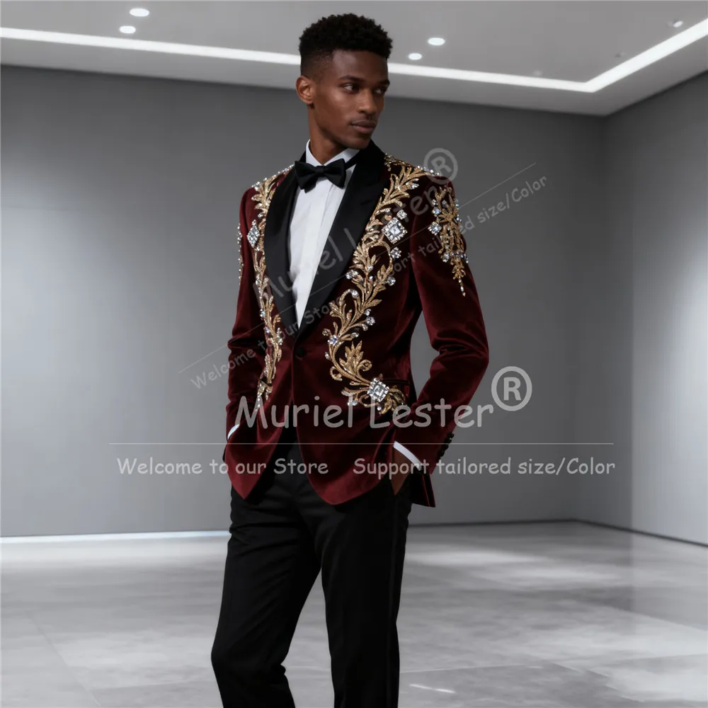 

Мужские костюмы с бриллиантами и кристаллами, комплекты из 2 предметов, свадебные смокинги для жениха, индивидуальные мужские пиджаки с шалью и лацканами для выпускного вечера, облегающий костюм Homme