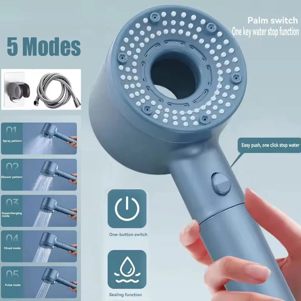 

Модернизированная 5-режимная насадка для душа, портативная насадка для душа высокого давления с фильтрующим элементом, душ с большим потоком, аксессуары для ванной комнаты