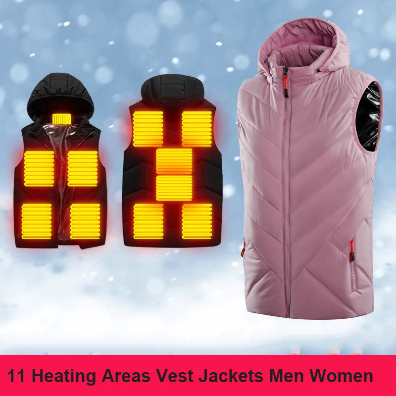 

Women USB Charge 11Heating Areas Vest Jackets Winter Thermal Hooded Waistcoat Outdoor Sportswear Climbing Skiing Gilet Chauffant