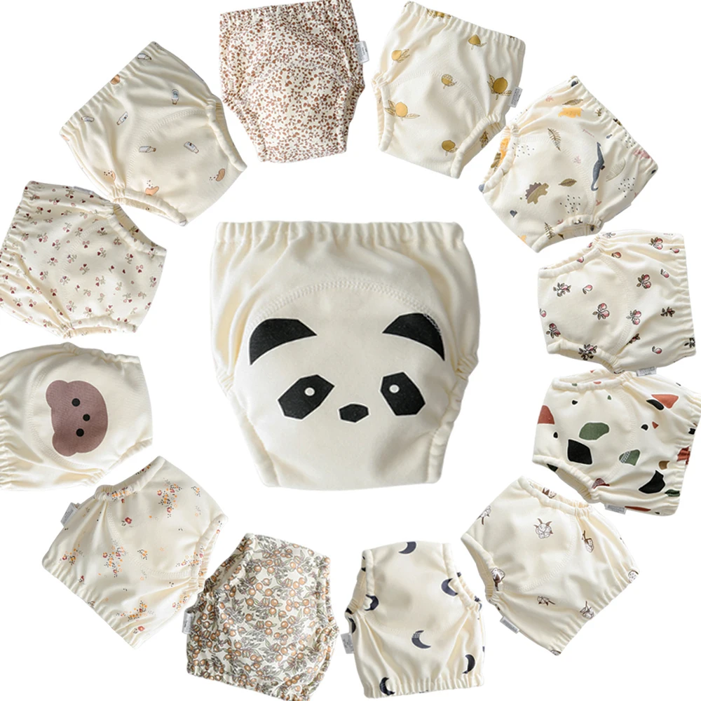 Reutilizável impermeável algodão fraldas para o bebê, respirável calcinha, shorts de treinamento, underwear, 4 camadas, roupa interior nova, 10pcs