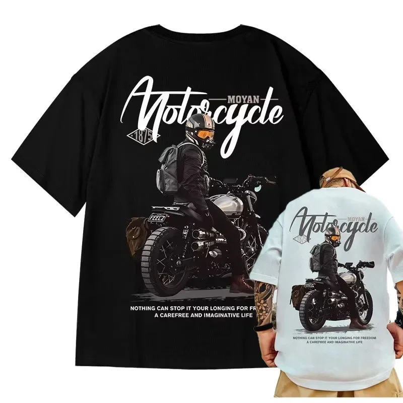 

8XL American Vintage Motorcycle Man Print T Shirt Teenager Student Loose Large Size Round Neck Casual Daily Streetwear Top Gift
