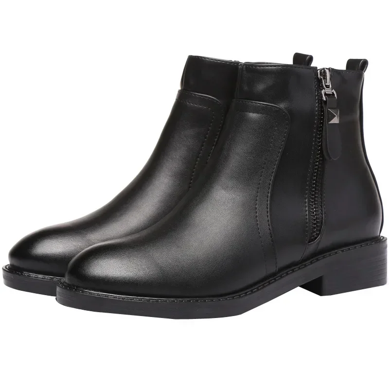 Plus Size damskie botki zimowe czarne ciepłe pluszowe boczny zamek błyskawiczny bawełniane buty damskie na niskim obcasie luksusowe Chelsea Boots