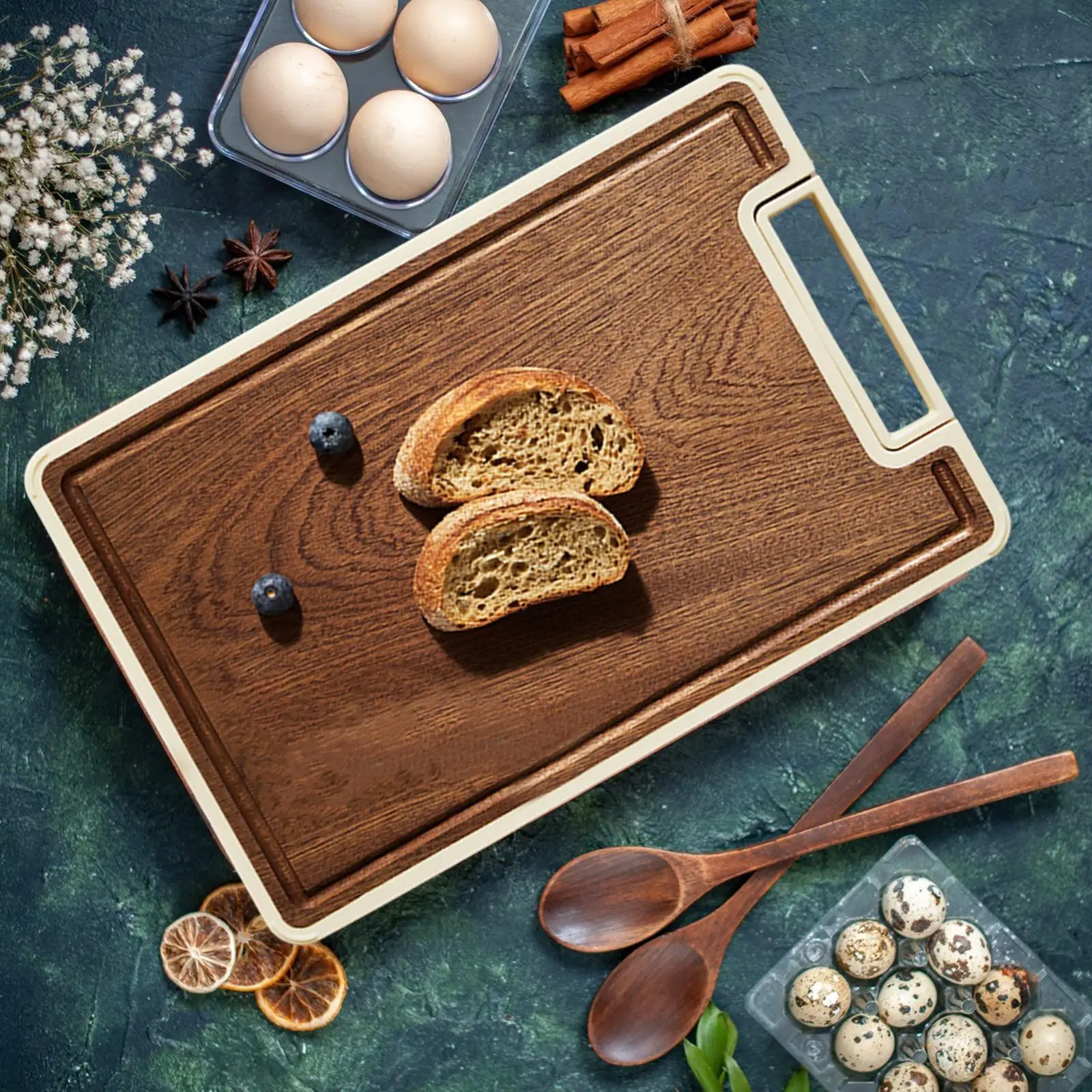 Wooden Cutting Board,Chopping Board with Handle Serving Tray Multipurpose Double Sided Butcher Block for Bread Fruits Cheese