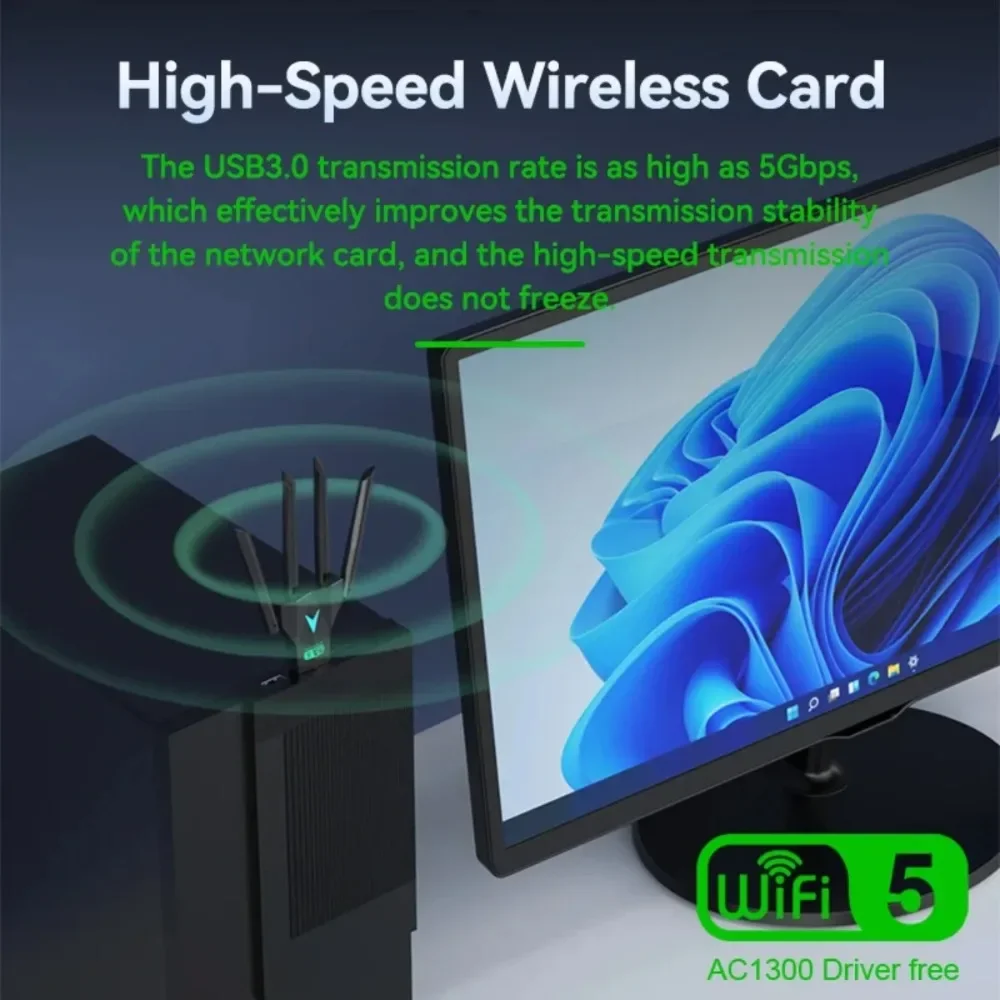 ثنائي النطاق 1300Mbps واي فاي USB محول 2.4G/5Ghz واي فاي دونغل USB3.0 802.11AC 4-هوائي استقبال لاسلكي للكمبيوتر/الكمبيوتر المحمول سائق مجاني #6