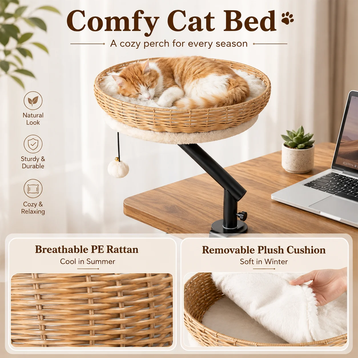 360 Degree Rotating Cat Bed with Hanging Toy