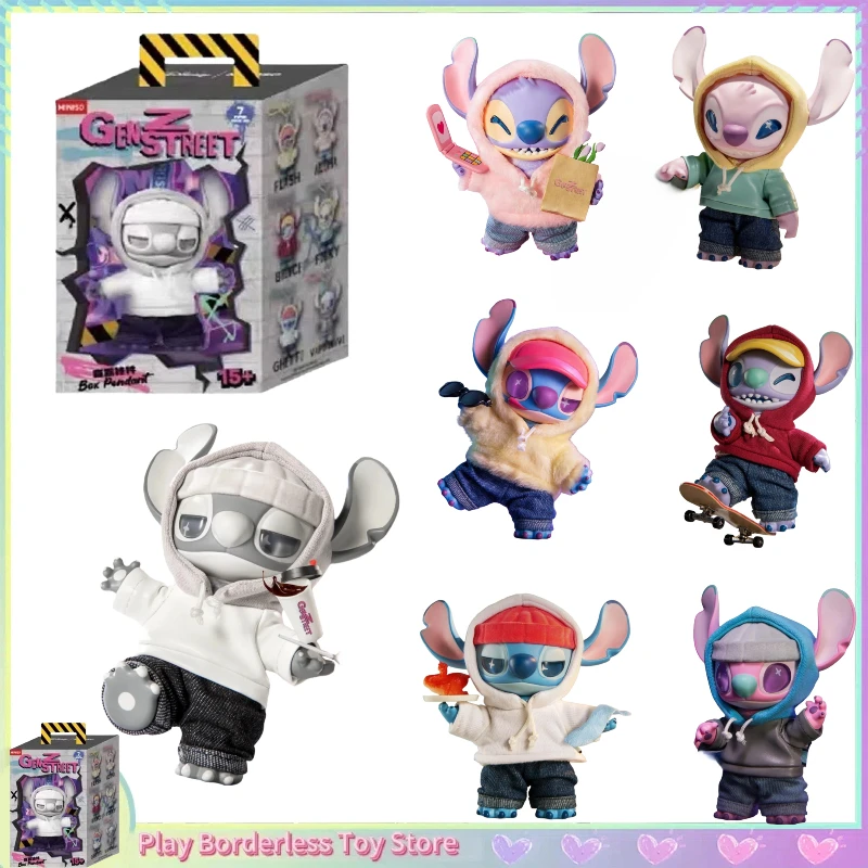 

Новый оригинальный Miniso Disney Stitch Gen Z Street Series, виниловая глухая коробка, милый шарнир, подвижная модель, рюкзак, подвеска, игрушка-сюрприз, подарок