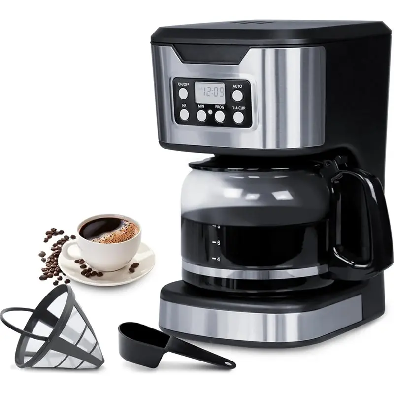 

【NEWLY】12 Cup Brew& Drip Coffee Machine Maker Programmable, Fully Automatic, 1-4 Cup Settings In Stainless Steel, Home EU Plug