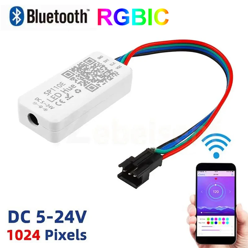 

RGB Controller Bluetooth Smart APP 5V 12V 24V 1024 Pixel for WS2811 WS2812B APA102 SK6812 SPI Addressable LED Strip Light SP110E