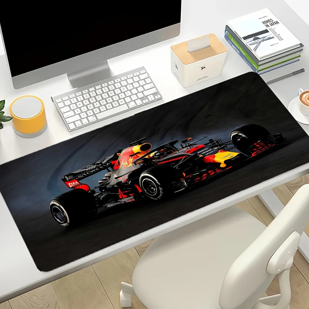 Grande mouse pad com design de corrida F1, tapete de mesa de borracha antiderrapante de alta qualidade, acessórios para pc, almofadas de expansão de teclado