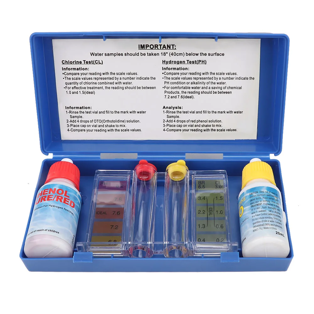 Pool Chlorine Test Kit Water Quality Test Box PH Chlorine Testing Kit Water Quality Test Box Accessories for Swimming Pool
