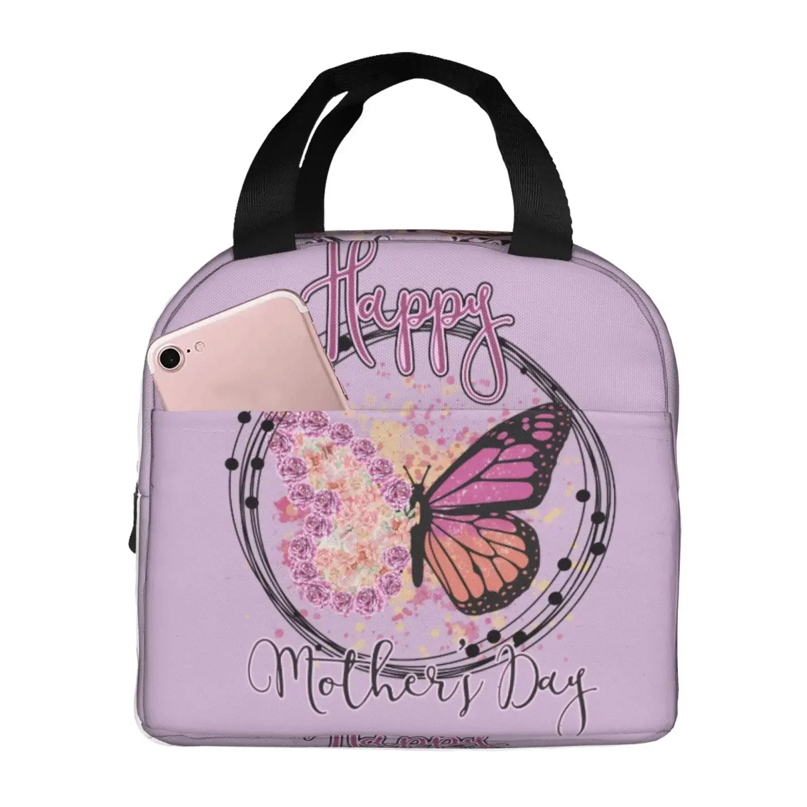 Pink Colorful Butterfly Insulated Lunch Bag Portable Lunch Bags for Girls Women Reusable Leakproof Lunch Box Picnic Travel Work